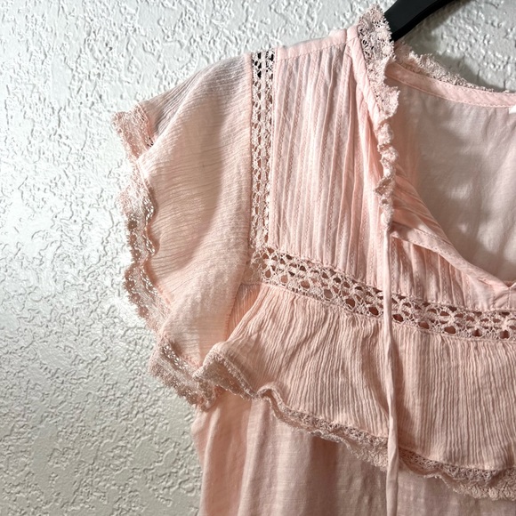 Anthropologie Pink Tassel Lace Bohemian Short sleeves Blouse Casual Tops - Picture 4 of 5